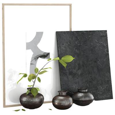 RH复古印度铁器皿收藏花瓶和画作装饰套装